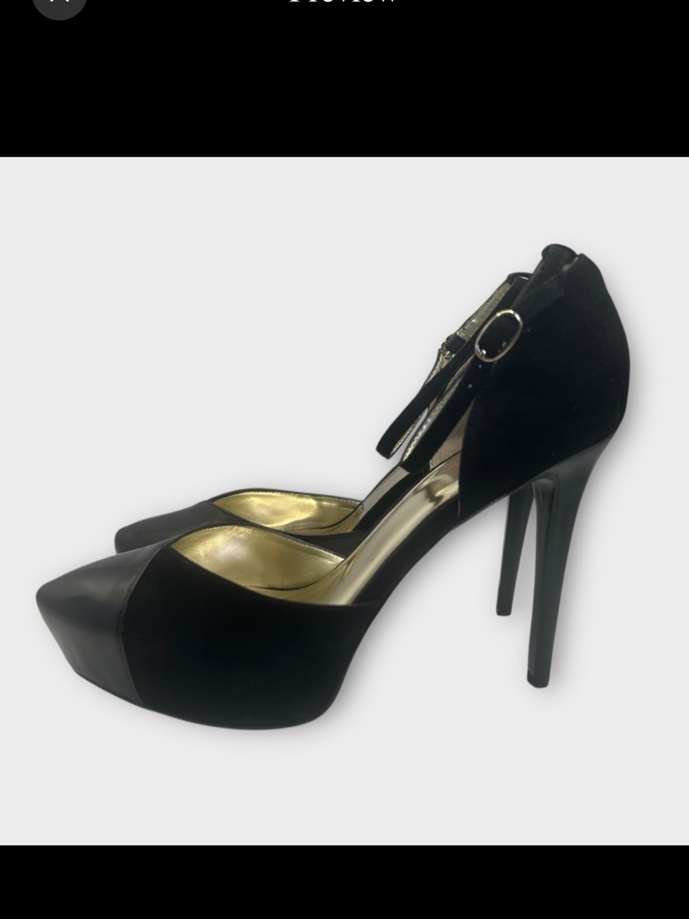 Capelli of New York Black and Gold Ankle-Strap Stiletto Pumps